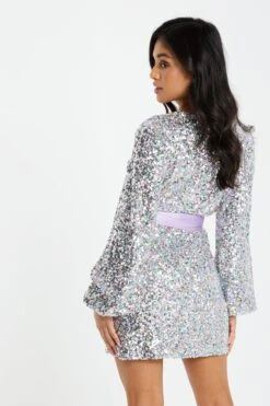 Petite Multicoloured Sequin Wrap Dress 10 Petite Multicoloured Sequin Wrap Dress -Deals Clothifyr Store 00100032821 XB