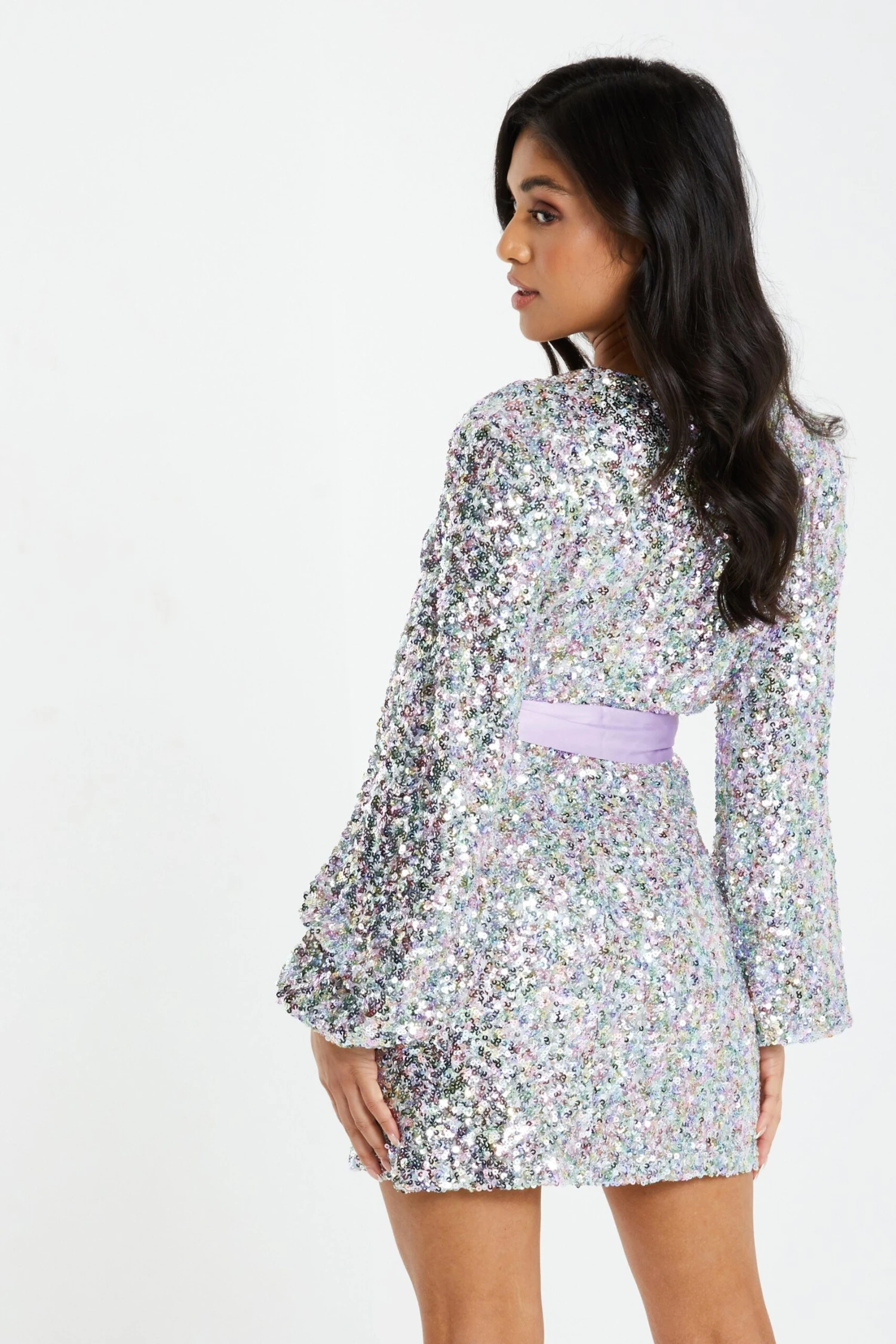 Petite Multicoloured Sequin Wrap Dress 5 Petite Multicoloured Sequin Wrap Dress - Image 3