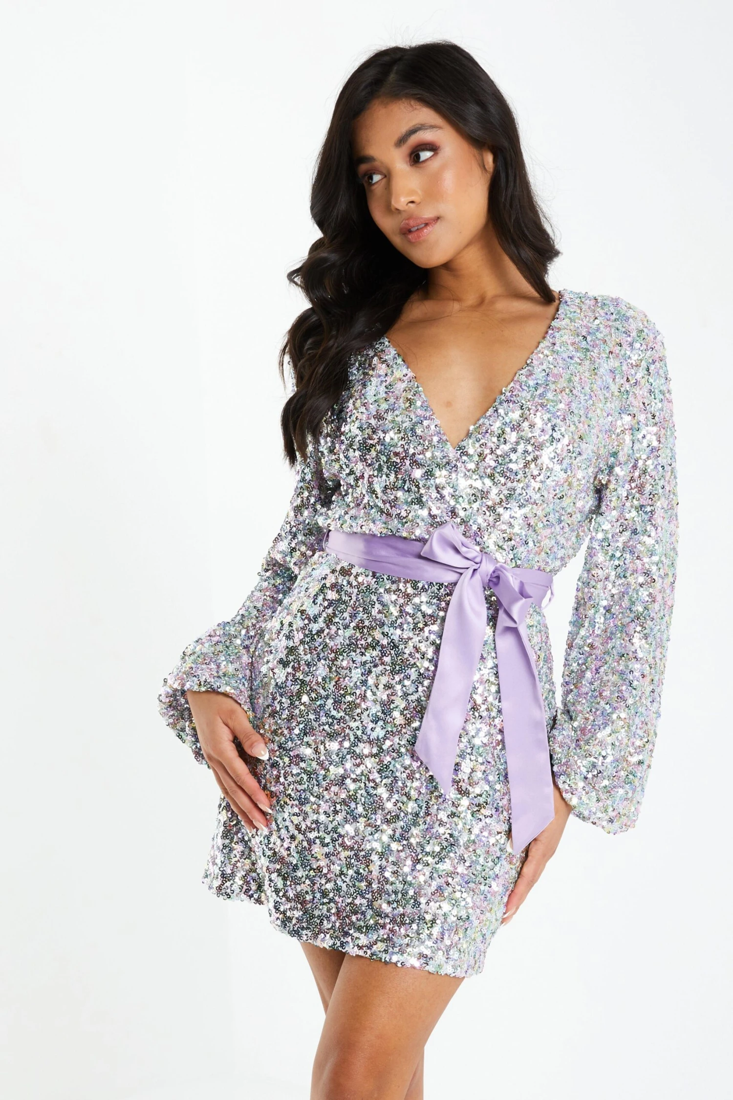 Petite Multicoloured Sequin Wrap Dress 4 Petite Multicoloured Sequin Wrap Dress - Image 2