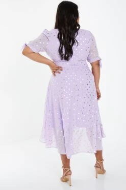 Curve Lilac Spot Print Midi Dress -Deals Clothifyr Store 00100033188 XB