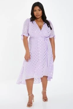 Curve Lilac Spot Print Midi Dress -Deals Clothifyr Store 00100033188 XM