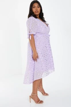 Curve Lilac Spot Print Midi Dress -Deals Clothifyr Store 00100033188 XS