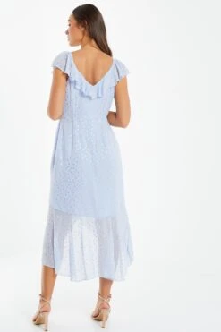 Blue Foil Polka Dot Wrap Midi Dress -Deals Clothifyr Store 00100033622 XB