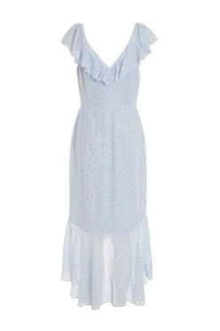Blue Foil Polka Dot Wrap Midi Dress -Deals Clothifyr Store 00100033622 ZB