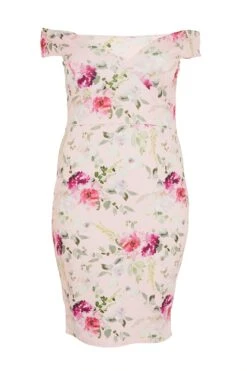 Curve Pink Floral Print Bardot Dress