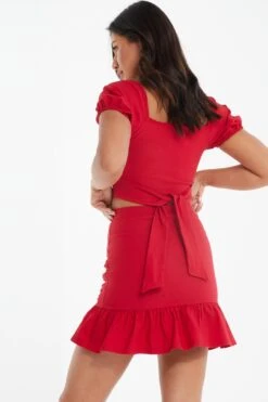 Red Ruched Mini Skirt -Deals Clothifyr Store 00100034082 XB