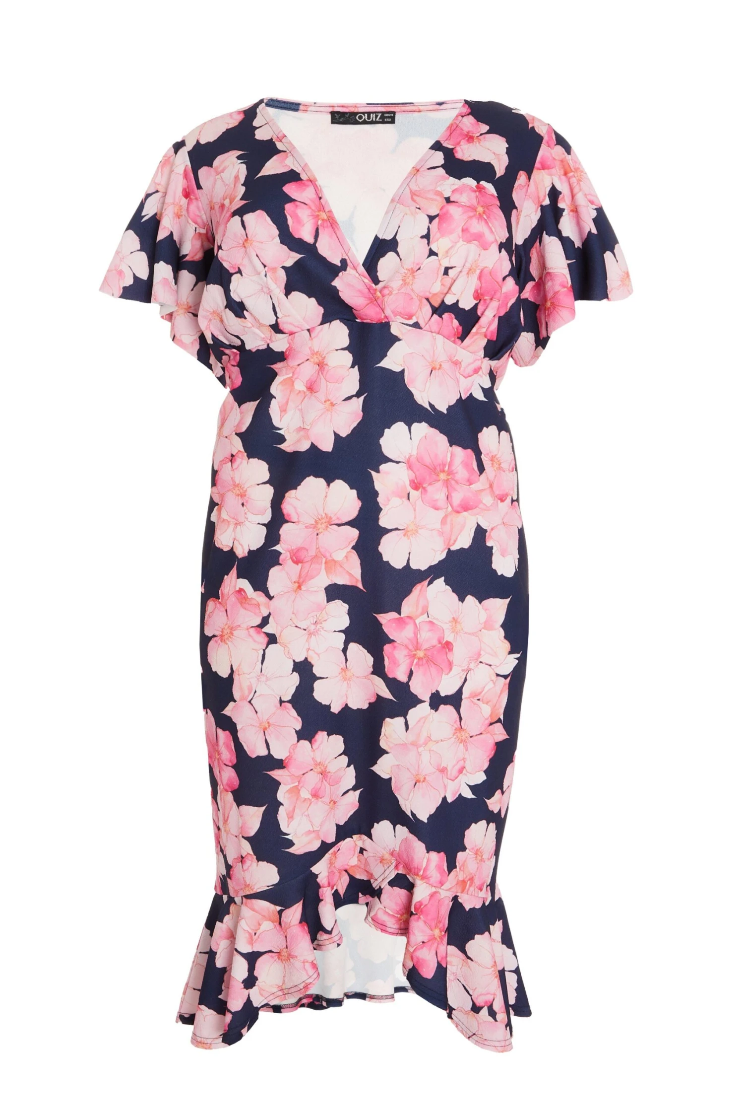 Curve Navy Floral Frill Hem Midi Dress 3 Curve Navy Floral Frill Hem Midi Dress