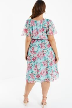 Curve Mint Floral Chiffon Wrap Dress -Deals Clothifyr Store 00100034359 XB