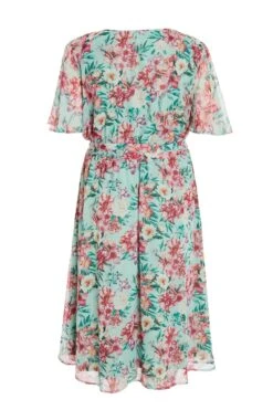 Curve Mint Floral Chiffon Wrap Dress -Deals Clothifyr Store 00100034359 ZB