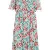 Curve Mint Floral Chiffon Wrap Dress -Deals Clothifyr Store 00100034359 ZM