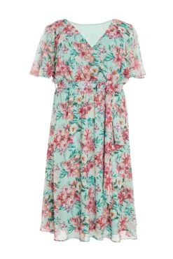 Curve Mint Floral Chiffon Wrap Dress
