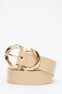 Curve Nude Crocodile Gold Buckle Belt