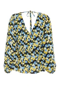 Blue Floral Chiffon Peplum Top -Deals Clothifyr Store 00100034692 ZB