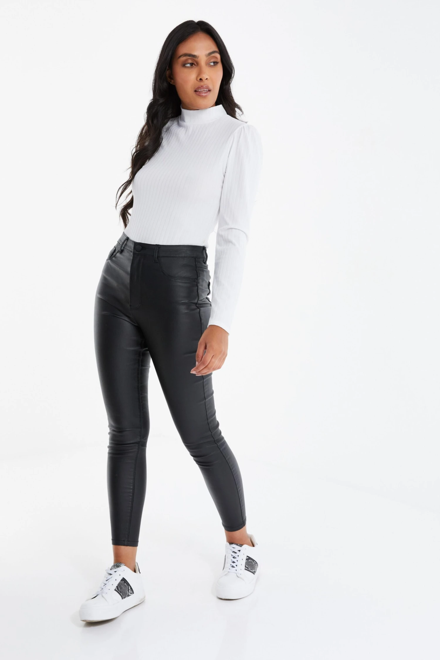 Petite Black Faux Leather Skinny Jeans 6 Petite Black Faux Leather Skinny Jeans - Image 4