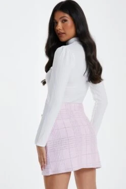 Pink Check Boucle Mini Skirt -Deals Clothifyr Store 00100034847 XB