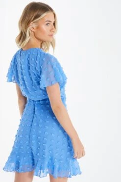 Petite Blue Chiffon Polka Dot Skater Dress -Deals Clothifyr Store 00100034937 XB