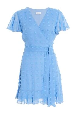 Petite Blue Chiffon Polka Dot Skater Dress