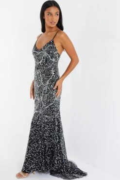 Petite Black Sequin Maxi Dress -Deals Clothifyr Store 00100035040 XS