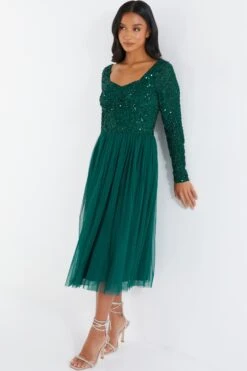 Petite Green Embellished Tulle Midi Dress -Deals Clothifyr Store 00100035042 XS