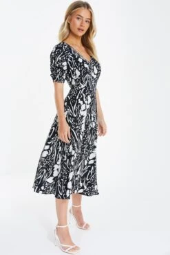 Petite Black Animal Print Midi Dress -Deals Clothifyr Store 00100035125 XS