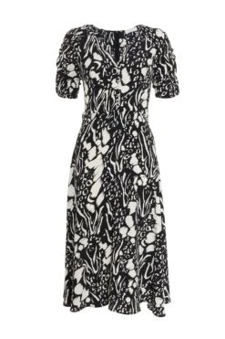 Petite Black Animal Print Midi Dress