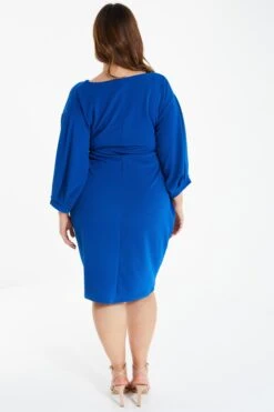 Curve Royal Blue Puff Sleeve Wrap Midi Dress -Deals Clothifyr Store 00100035144 XB