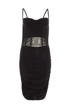 Petite Black Mesh Bodycon Midi Dress