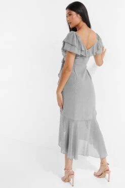 Grey Metallic Stripe Chiffon Midi Dress -Deals Clothifyr Store 00100035252 XB