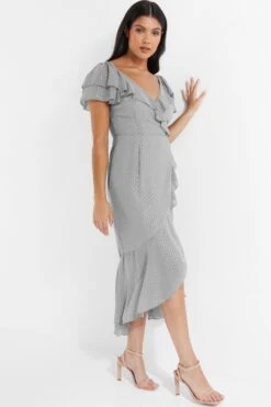Grey Metallic Stripe Chiffon Midi Dress -Deals Clothifyr Store 00100035252 XS