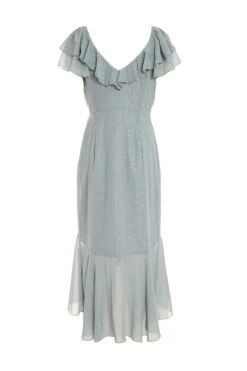 Grey Metallic Stripe Chiffon Midi Dress -Deals Clothifyr Store 00100035252 ZB