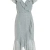 Grey Metallic Stripe Chiffon Midi Dress -Deals Clothifyr Store 00100035252 ZM