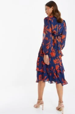 Orange Floral Chiffon Tiered Midi Skirt 10 Orange Floral Chiffon Tiered Midi Skirt -Deals Clothifyr Store 00100035490 XB