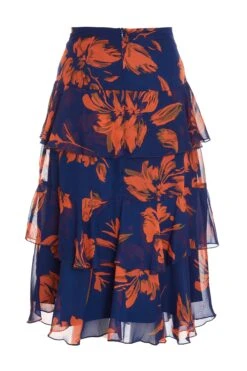 Orange Floral Chiffon Tiered Midi Skirt 12 Orange Floral Chiffon Tiered Midi Skirt -Deals Clothifyr Store 00100035490 ZB