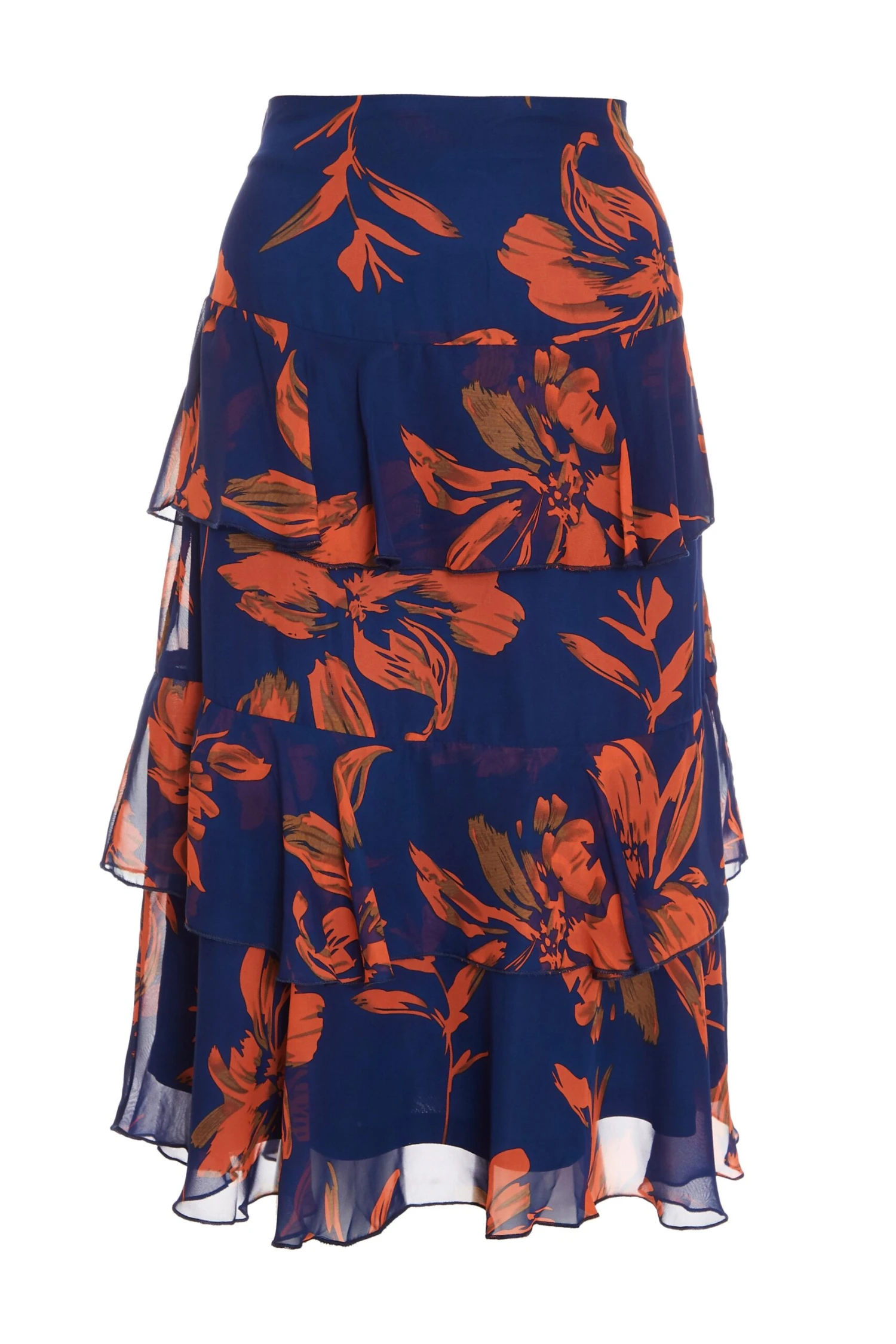 Orange Floral Chiffon Tiered Midi Skirt 3 Orange Floral Chiffon Tiered Midi Skirt