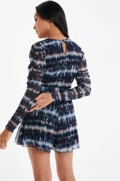 Petite Stone Marble Print Mesh Playsuit -Deals Clothifyr Store 00100035642 XB