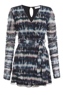 Petite Stone Marble Print Mesh Playsuit