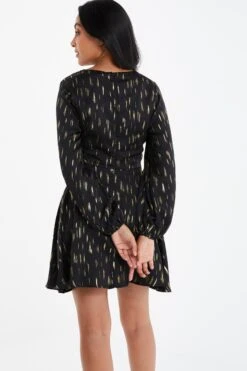 Petite Black Metallic Stripe Skater Dress -Deals Clothifyr Store 00100035651 XB