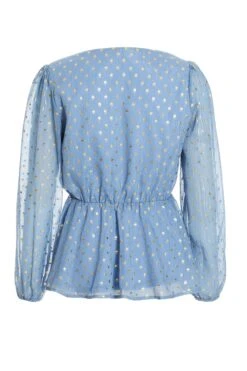 Blue Polka Dot Foil Peplum Top -Deals Clothifyr Store 00100035708 ZB