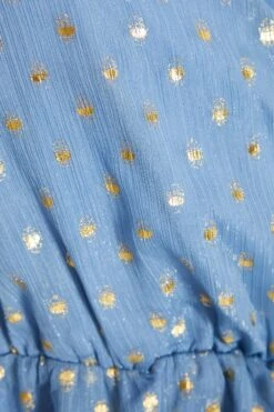 Blue Polka Dot Foil Peplum Top -Deals Clothifyr Store 00100035708 ZS