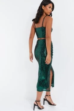 Green Sequin Ruched Midi Skirt 10 Green Sequin Ruched Midi Skirt -Deals Clothifyr Store 00100035712 XB