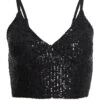 Black Sequin Crop Top -Deals Clothifyr Store 00100035713 ZM