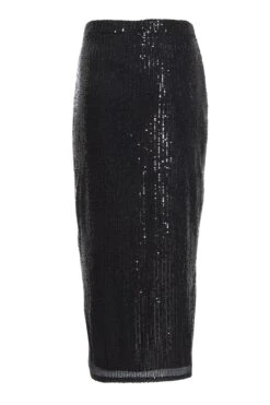 Black Sequin Ruched Midi Skirt -Deals Clothifyr Store 00100035714 ZB