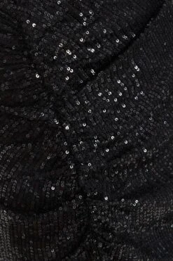 Black Sequin Ruched Midi Skirt -Deals Clothifyr Store 00100035714 ZS