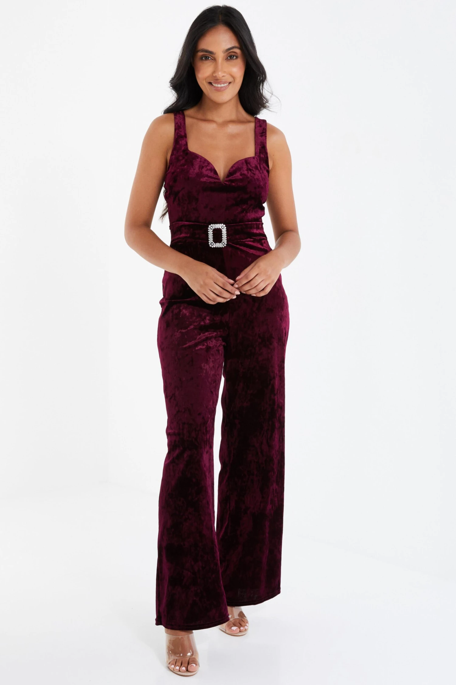 Petite Berry Velvet Palazzo Jumpsuit 4 Petite Berry Velvet Palazzo Jumpsuit - Image 2