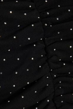 Black Diamante Mesh Ruched Crop Top -Deals Clothifyr Store 00100035835 ZS