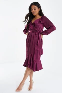Petite Berry Satin Midaxi Dress -Deals Clothifyr Store 00100035906 XS