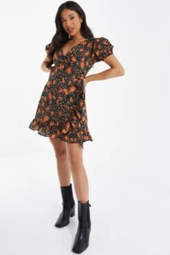 Petite Multicoloured Animal Print Wrap Midi Dress -Deals Clothifyr Store 00100035907 XS