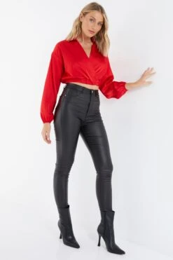 Red Satin Wrap Crop Top -Deals Clothifyr Store 00100035988 XS