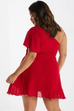 Curve Red Chiffon Mini Dress -Deals Clothifyr Store 00100036014 XB