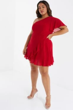 Curve Red Chiffon Mini Dress -Deals Clothifyr Store 00100036014 XS